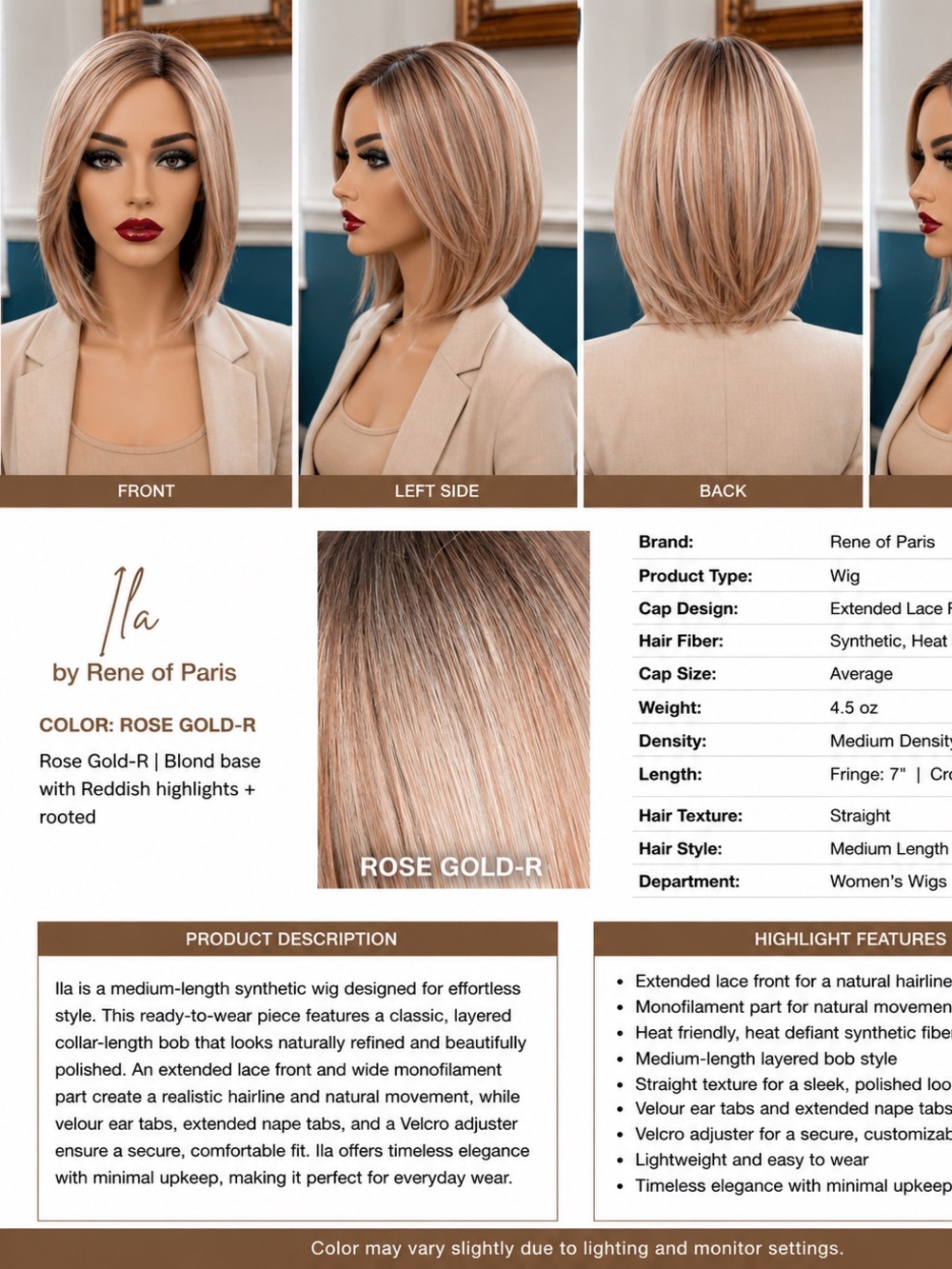 Illa by Rene of Paris Synthetic Wig - Rose Gold